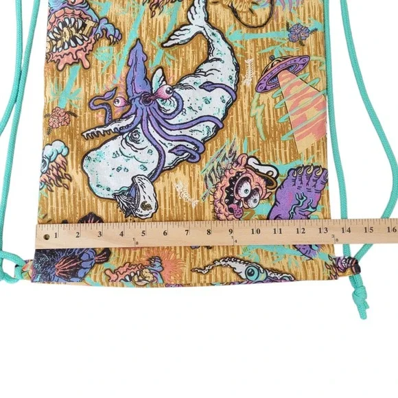 Scout Italy Cinch Drawstring Backpack Psychedelic Ocean Narwhal Squid Pool Bag - Picture 5 of 15
